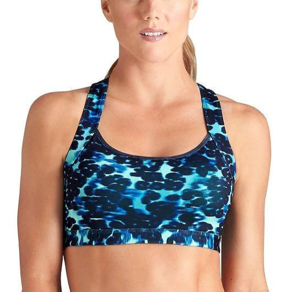 Athleta Energy Boost Cheetah Bra Y2K sport gym Ozone Blue Small A008476